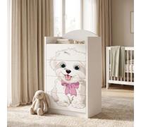 Happy Babies Grande commode pour enfant blanche avec 4 tiroirs, commode à tiroirs avec beau imprimé, commode à linge pour chambre d'enfant, chambre de bébé, NR 19