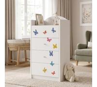 Happy Babies Grande commode pour enfant blanche avec 4 tiroirs, commode à tiroirs avec beau imprimé, commode à linge pour chambre d'enfant, chambre de bébé, NR 3