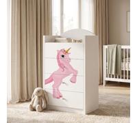 Happy Babies Grande commode pour enfant blanche avec 4 tiroirs, commode à tiroirs avec beau imprimé, commode à linge pour chambre d'enfant, chambre de bébé, NR 40