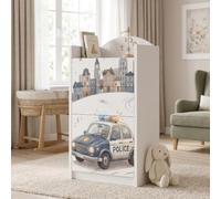 Happy Babies Grande commode pour enfant blanche avec 4 tiroirs, commode à tiroirs avec beau imprimé, commode à linge pour chambre d'enfant, chambre de bébé, NR 381