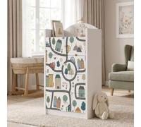 Happy Babies Grande commode pour enfant blanche avec 4 tiroirs, commode à tiroirs avec beau imprimé, commode à linge pour chambre d'enfant, chambre de bébé, NR 397