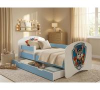 Happy Babies HAPPY- Lit d'enfant 140 x 70 avec protection antichute & coffre de lit Lit avec matelas 70x140 Blanc Lit pour chambre d'enfant
