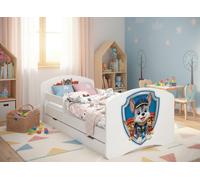 Happy Babies HAPPY - Lit enfant 140 x 70 avec barrière de sécurité et coffre de rangement Lit simple avec matelas 70 x 140 Blanc Lit pour chambre d'enfant - HUNDE
