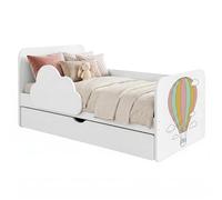 Happy Babies Lit bébé nuage 160 x 80 cm blanc - Motif arc-en-ciel - Ensemble complet avec matelas, tiroir et protection contre les chutes, design arc-en-ciel (n° 449)