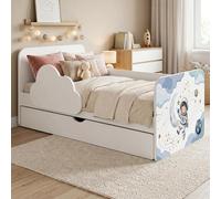 Happy Babies Lit bébé nuage 160 x 80 cm blanc - Motif arc-en-ciel - Ensemble complet avec matelas, tiroir et protection contre les chutes, design arc-en-ciel (n° 434)