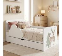 Happy Babies Lit bébé nuage 160 x 80 cm blanc - Motif arc-en-ciel - Ensemble complet avec matelas, tiroir et protection contre les chutes - Design arc-en-ciel (n° 415)