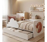 Happy Babies Lit bébé nuage 160 x 80 cm blanc - Motif arc-en-ciel - Ensemble complet avec matelas, tiroir et protection contre les chutes, design arc-en-ciel (n° 450)