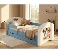 Happy Babies Lit d'enfant - avec protection antichute garçon 140x70 Lit pour chambre d'enfant avec tiroir & matelas Lit individuel pour enfant Blanc/Bleu, Le chien et la police | Thème chien (n° 7)