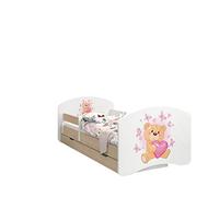 Happy Babies - LIT D'ENFANT DOUBLE FACE AVEC TIROIR Design Moderne Avec Bords Sécurisés et Protection Contre les chutes Matelas en Mousse 7 cm Poire claire (Ours en Peluche Amoureux, 180/90)