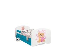 Happy Babies - LIT D'ENFANT DOUBLE FACE AVEC TIROIR Design Moderne Avec Bords Sûrs et Matelas en Mousse Antichute 7 cm Bleu (Ours en Peluche Amoureux, 180x90)