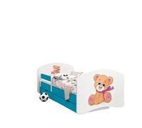 Happy Babies - LIT D'ENFANT DOUBLE FACE AVEC TIROIR Design Moderne Avec Bords Sûrs et Matelas en Mousse Antichute 7 cm Bleu (Ours Peluche avec Noeud, 160x80)