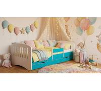Happy Babies Lit Enfant - Avec Matelas & Tiroir et Antichute, 80x160, Fille Lit Enfant & Jeune Garçon Kids Bed BLEU