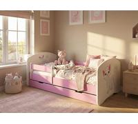 Happy Babies Lit Enfant - Avec Matelas & Tiroir et Protection Antichute, 80x160, Fille Lit Enfant & Jeune Garçon Kids Bed