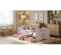 Happy Babies Lit Enfant - Avec Matelas & Tiroir et Protection Antichute, 80x160, Fille Lit Enfant & Jeune Garçon Kids Bed
