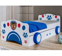 Happy Babies Lit enfant avec protection antichute garçon 180x90 Lit pour chambre d'enfant avec matelas à tiroir Lit simple pour enfant Blanc Bleu LIT voiture