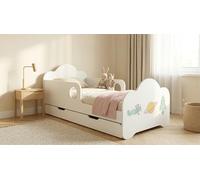 Happy Babies Lit pour enfant 144 x 82 cm avec tiroir, matelas et sommier à lattes flexibles, blanc, protection contre les chutes - Licorne, pour une fille, lit junior (n° 413)