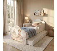 Happy Babies Lit pour enfant 144 x 82 cm avec tiroir, matelas et sommier à lattes flexibles, blanc, protection contre les chutes - Licorne, pour une fille, lit junior (n° 421)