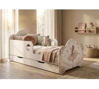 Happy Babies Lit pour enfant 144 x 82 cm avec tiroir, matelas et sommier à lattes flexibles, blanc, protection contre les chutes - Licorne, pour une fille, lit junior (n° 430)