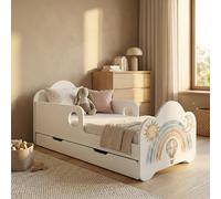 Happy Babies Lit pour enfant avec protection contre les chutes - 160 x 80 cm - Pour chambre d'enfant - Avec tiroir - Matelas - Blanc - Autocollant - Poisson (n° 424)