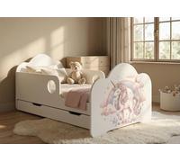 Happy Babies Lit pour enfant avec protection contre les chutes - 160 x 80 cm - Pour chambre d'enfant - Avec tiroir - Matelas - Blanc - Autocollant - Poisson (n° 431)