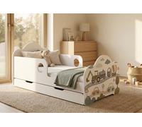 Happy Babies Lit pour enfant avec protection contre les chutes - 160 x 80 cm - Pour chambre d'enfant - Avec tiroir - Matelas - Blanc - Autocollant - Poisson (n° 433)