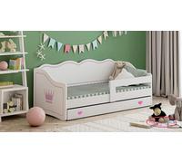Happy Babies ROYAL Lit d'enfant 160 x 80 avec protection antichute & sommier Lit de chambre d'enfant avec motif de couronne Lit pour enfants avec matelas 80x160