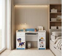 Happy Babies Table d'ordinateur avec tablette clavier, table de bureau avec tablette clavier, 5 tiroirs, 1 tablette, 125x89x60, Motifs, autocollants au choix, enfants