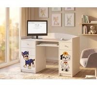 Happy Babies Table d'ordinateur avec tablette clavier, table de bureau avec tablette clavier, 5 tiroirs, 1 tablette, 125x89x60, Motifs, autocollants au choix, enfants