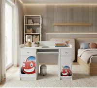 Happy Babies Table d'ordinateur avec tablette clavier, table de bureau avec tablette clavier, 5 tiroirs, 1 tablette, 125x89x60, Motifs, autocollants au choix, enfants