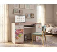 Happy Babies Table d'ordinateur avec tablette clavier, table de bureau avec tablette clavier, 5 tiroirs, 1 tablette, 125x89x60, Motifs, autocollants au choix, enfants