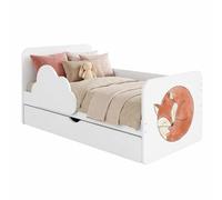 Happy Babies Wolke Lit pour enfant 144 x 76 cm Blanc | Kit complet avec matelas, tiroir et protection contre les chutes | Lit junior (n° 450)