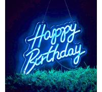 Happy Birthday Party Deco Led Néon Bouclier d'anniversaire USB Bleu