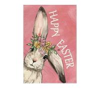 Happy Easter Garden Drapeaux de jardin avec oreilles de chat et de lapin - Bannière de Pâques double face - Mise en page photo pour maison, terrasse, balcon