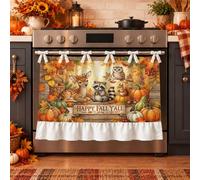 Happy Fall Jupe de four avec citation d'animaux de la forêt | Rideau de four, motif raton laveur et cerf, thème de la récolte rustique, amateurs d'animaux de la forêt