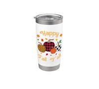 Happy Fall Y'all Léopard Citrouille Saison Automne Femmes Filles Gobelet isotherme en acier inoxydable double paroi