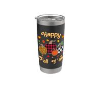 Happy Fall Y'all Léopard Citrouille Saison Automne Femmes Filles Gobelet isotherme en acier inoxydable double paroi