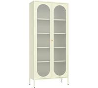 Happy Garden Armoire en Acier Vert Tilleul et Verre Yasmine - Meuble de Rangement 2 Portes - Structure en Acier - Style vitrine
