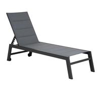 Happy Garden Bain de Soleil Barbados en textilène Gris et Aluminium Noir. Transat d'extérieur Multi Position.