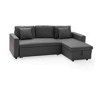 Happy Garden Canapé d'angle convertible Clark 3 places en simili méridienne réversible coffre Gris