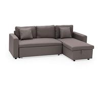 Canape angle fixe 3 places en polyester marron 146 x 225 x 85 cm