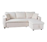 Happy Garden Canapé d'angle convertible Clark 3 places velours côtelé beige, méridienne réversible