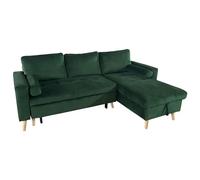 Canapé d'angle convertible JAMES 3 places en velours vert