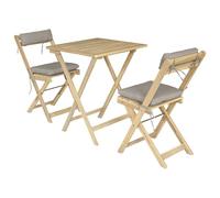 Happy Garden Ensemble Table et chaises 2 Places BENAGIL en Acacia avec Coussins Sable - Salon de Jardin Pliant