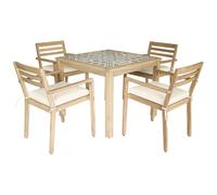 Happy Garden Ensemble Table et chaises de Jardin 4 Places FARO en Acacia avec Plateau céramique - Salon extérieur