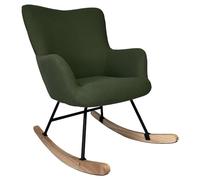 Happy Garden Fauteuil à bascule KAIRA – tissu bouclé vert kaki, métal et bois d'hévéa