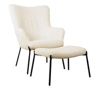 Fauteuil en tissu bouclette écru avec repose-pieds eira