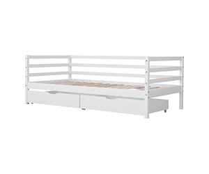 Happy Garden Lit Banquette Enfant 190 x 90 cm en Bois Blanc, avec Anti-Chute, sommier et Deux Grands tiroirs gigognes, Jules