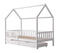 Lit cabane pour enfant 190x90cm blanc avec tiroirs MARCEAU