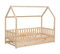 Happy Garden Lit cabane 190x90cm en Bois Marceau, Cadre de lit en Bois Massif de pin avec sommier à Lattes, barreaux de sécurité et lit gigogne