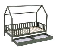 Lit cabane pour enfant 190x90cm vert avec tiroirs MARCEAU